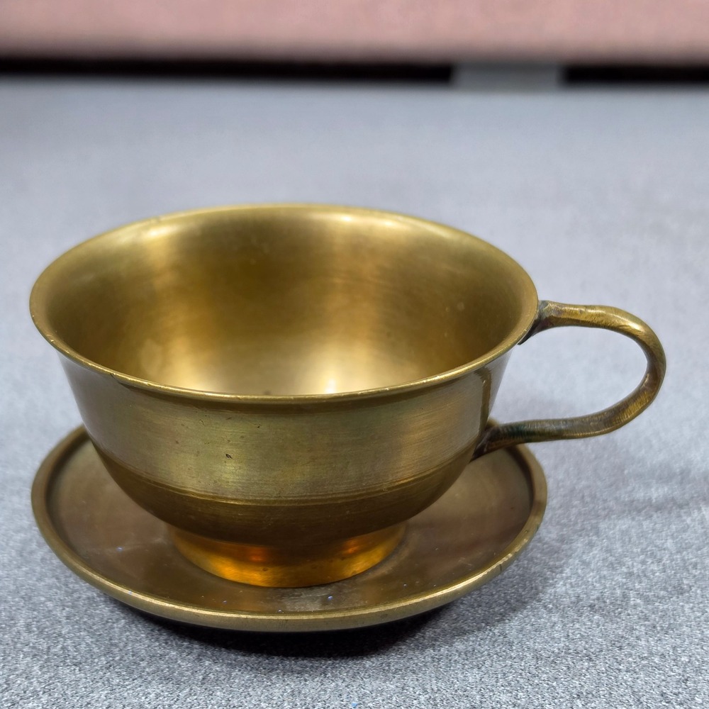 Brass Teacup and Saucer Set Vintage Metalware